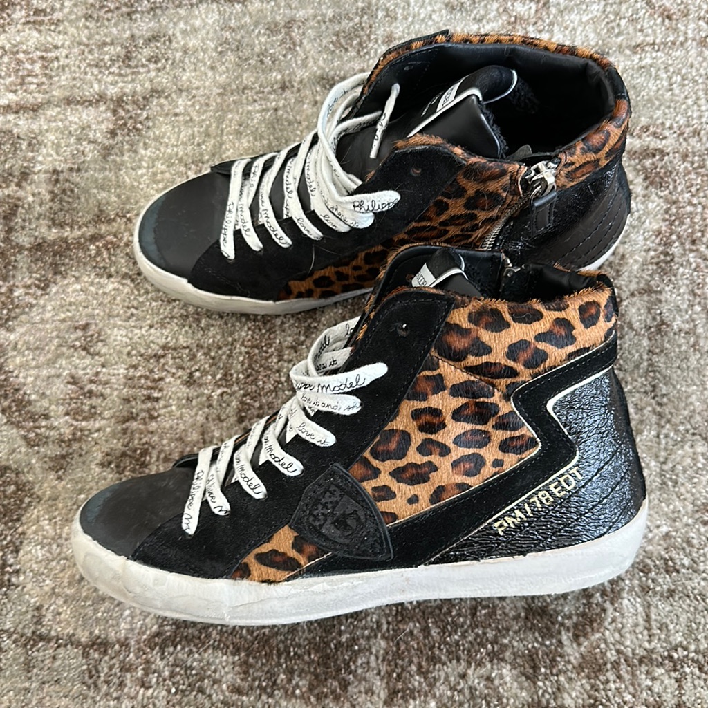 Brand New Philippe Model High Top Sneaker W Cheetah Print, Size 38 Fits 8-8.5